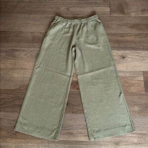 Caslon Wide Leg Pull On Linen Blend Pants, Olive